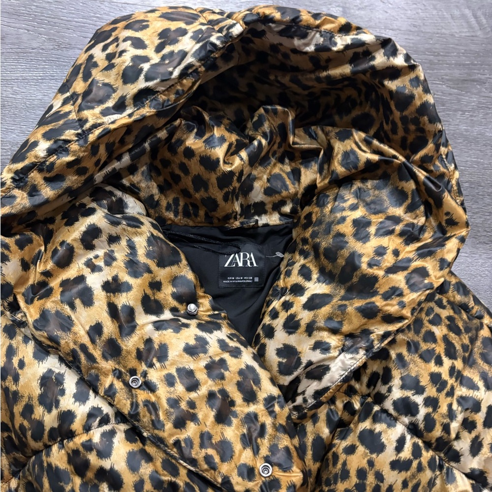 Zara Leopard Print Ski Jacket with Belt - Picture 4 of 7